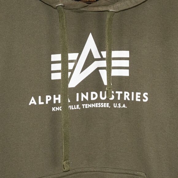 Alpha Industries Men's Fleece Hooded Sweatshirt in olive green size Medium - Picture 6 of 9